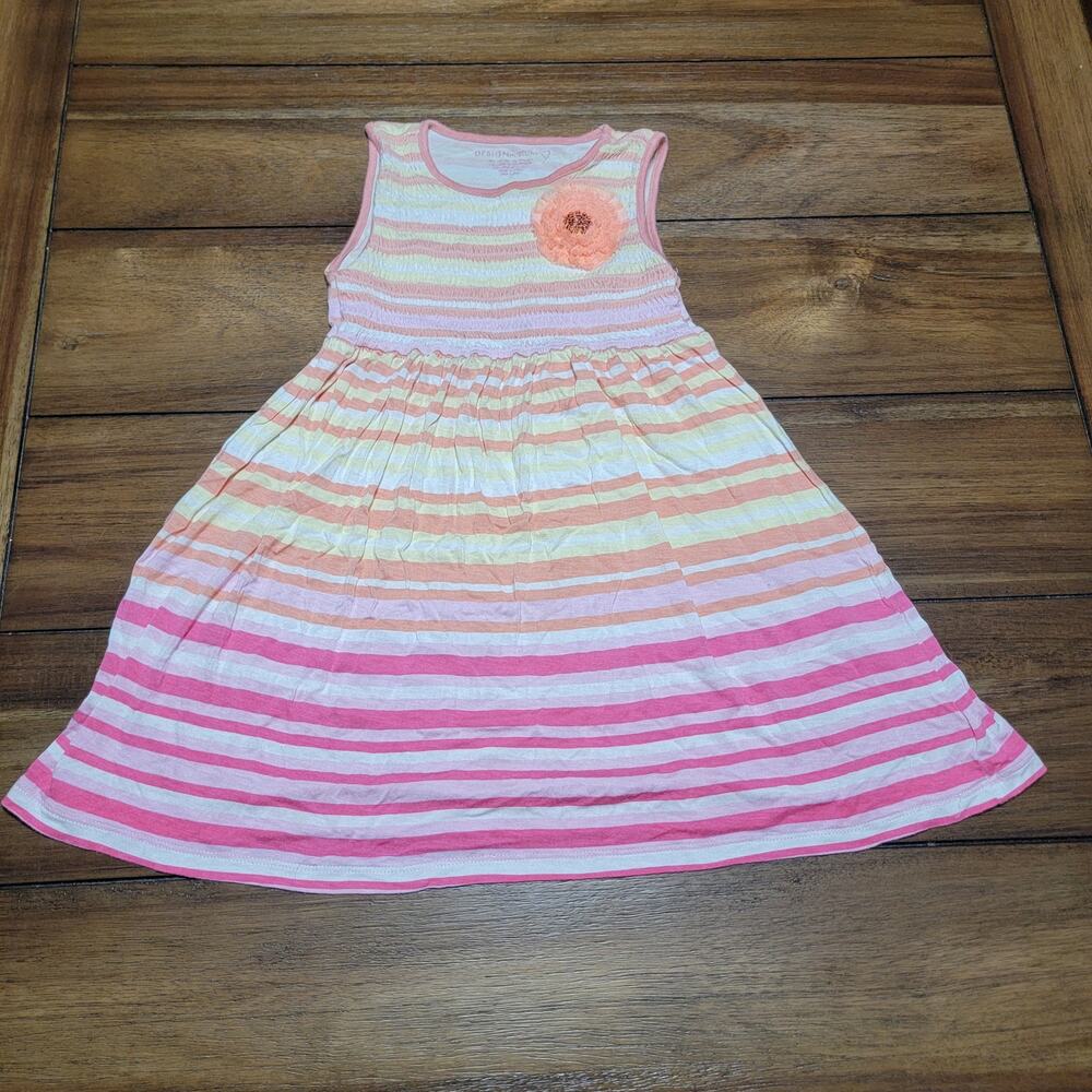 Design History Sleeveless Striped Girls Summer Dress w/ Tule Flower - Size 6x